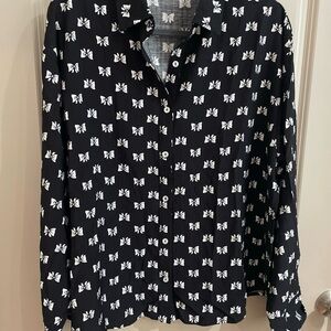 Love Black and White Bow Print Button Down Shirt